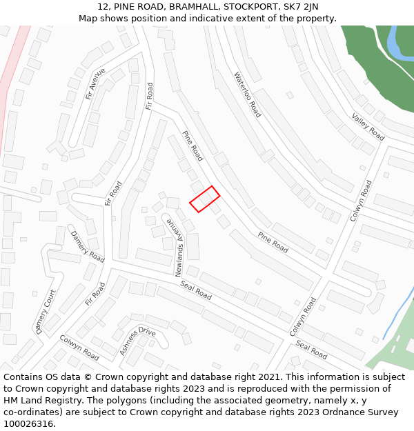 12, PINE ROAD, BRAMHALL, STOCKPORT, SK7 2JN: Location map and indicative extent of plot