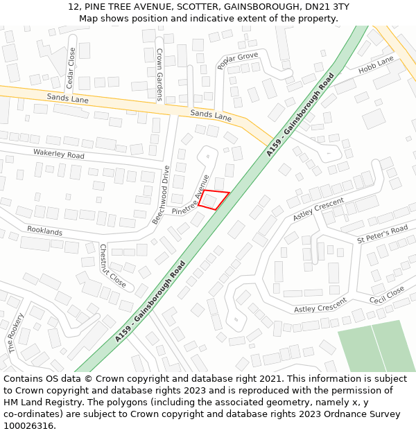 12, PINE TREE AVENUE, SCOTTER, GAINSBOROUGH, DN21 3TY: Location map and indicative extent of plot