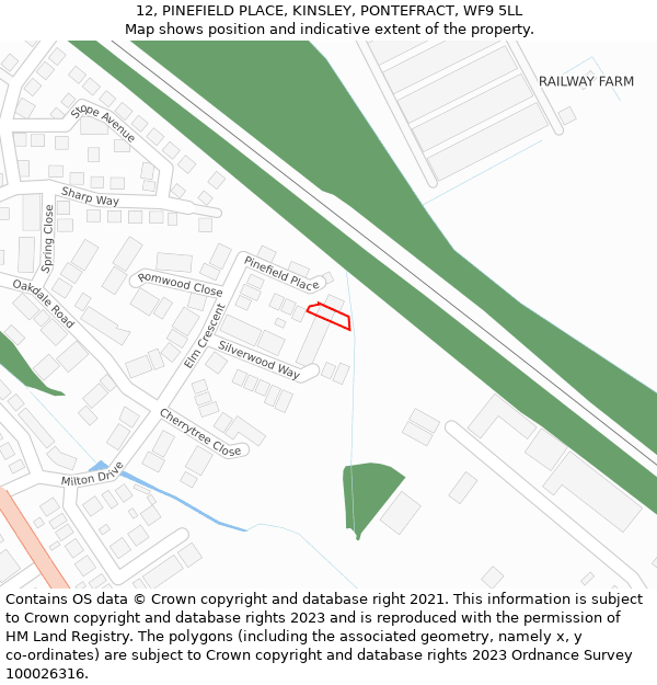 12, PINEFIELD PLACE, KINSLEY, PONTEFRACT, WF9 5LL: Location map and indicative extent of plot