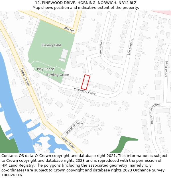 12, PINEWOOD DRIVE, HORNING, NORWICH, NR12 8LZ: Location map and indicative extent of plot