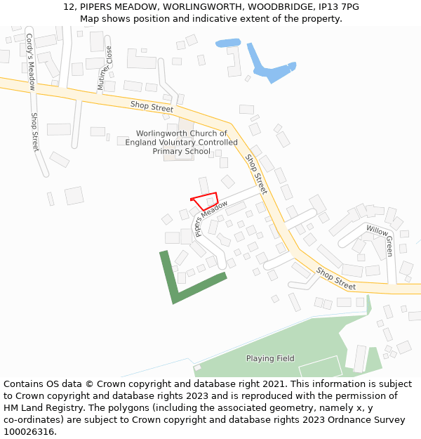 12, PIPERS MEADOW, WORLINGWORTH, WOODBRIDGE, IP13 7PG: Location map and indicative extent of plot