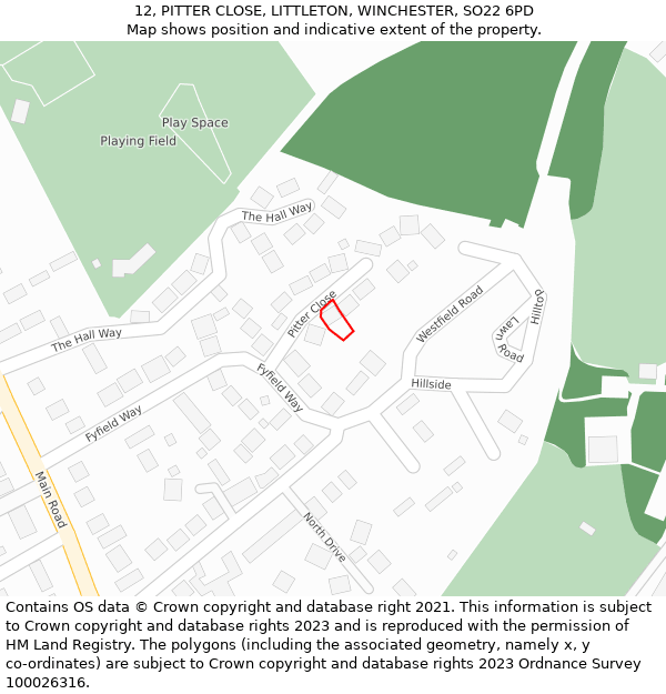 12, PITTER CLOSE, LITTLETON, WINCHESTER, SO22 6PD: Location map and indicative extent of plot