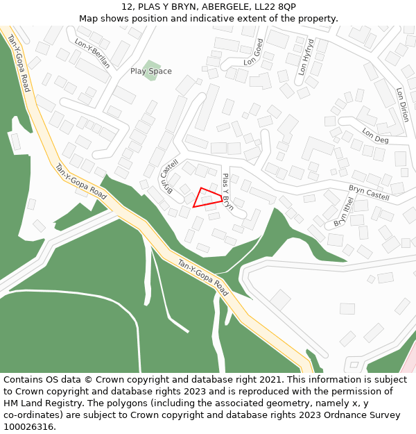 12, PLAS Y BRYN, ABERGELE, LL22 8QP: Location map and indicative extent of plot