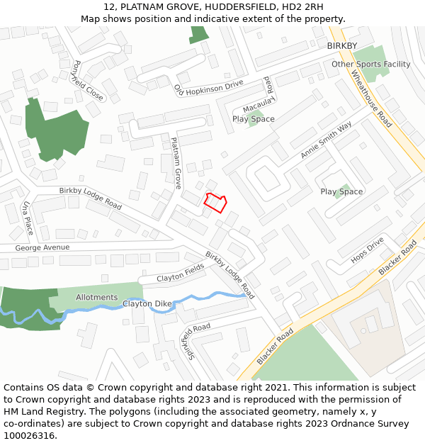 12, PLATNAM GROVE, HUDDERSFIELD, HD2 2RH: Location map and indicative extent of plot