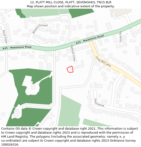 12, PLATT MILL CLOSE, PLATT, SEVENOAKS, TN15 8LR: Location map and indicative extent of plot