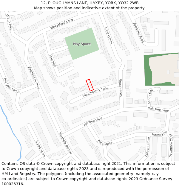 12, PLOUGHMANS LANE, HAXBY, YORK, YO32 2WR: Location map and indicative extent of plot