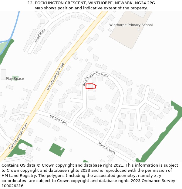 12, POCKLINGTON CRESCENT, WINTHORPE, NEWARK, NG24 2PG: Location map and indicative extent of plot