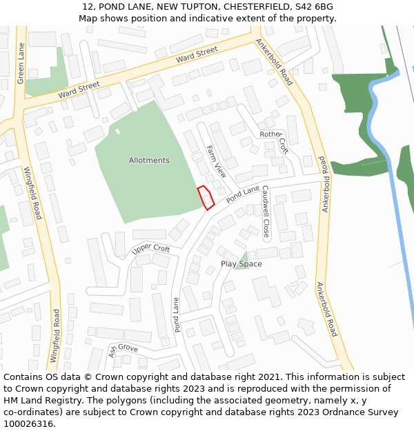 12, POND LANE, NEW TUPTON, CHESTERFIELD, S42 6BG: Location map and indicative extent of plot