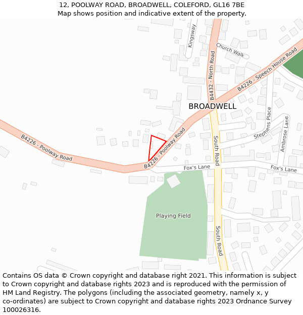 12, POOLWAY ROAD, BROADWELL, COLEFORD, GL16 7BE: Location map and indicative extent of plot
