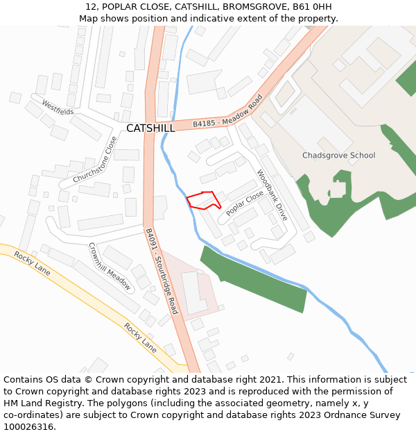 12, POPLAR CLOSE, CATSHILL, BROMSGROVE, B61 0HH: Location map and indicative extent of plot