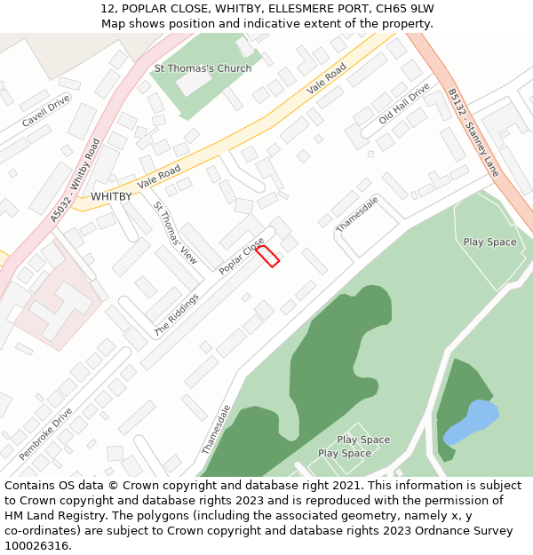 12, POPLAR CLOSE, WHITBY, ELLESMERE PORT, CH65 9LW: Location map and indicative extent of plot