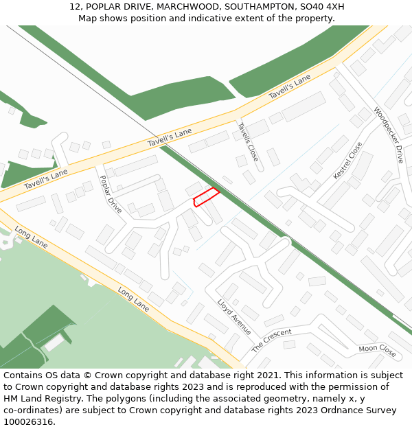 12, POPLAR DRIVE, MARCHWOOD, SOUTHAMPTON, SO40 4XH: Location map and indicative extent of plot