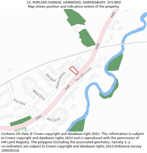 12, POPLARS AVENUE, HANWOOD, SHREWSBURY, SY5 8RD: Location map and indicative extent of plot