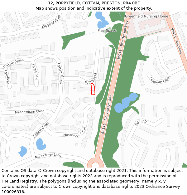 12, POPPYFIELD, COTTAM, PRESTON, PR4 0BF: Location map and indicative extent of plot