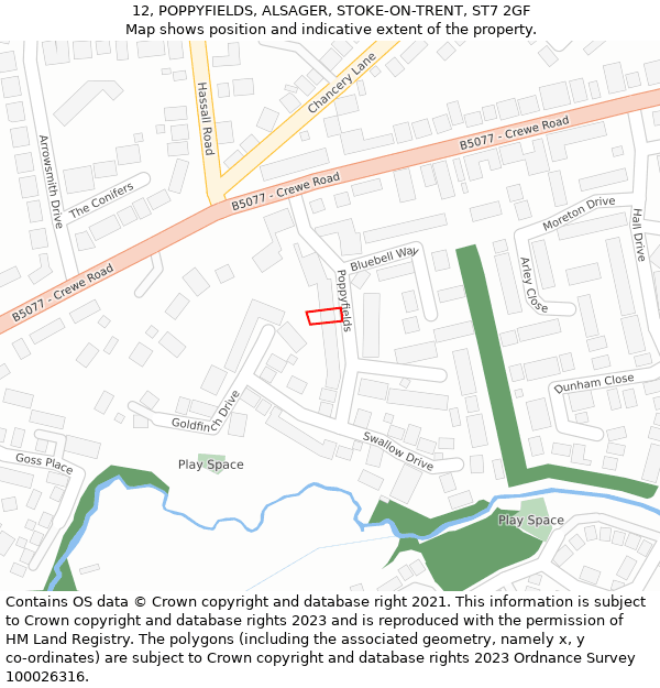 12, POPPYFIELDS, ALSAGER, STOKE-ON-TRENT, ST7 2GF: Location map and indicative extent of plot