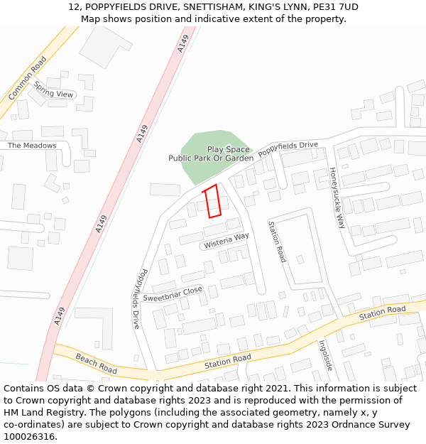 12, POPPYFIELDS DRIVE, SNETTISHAM, KING'S LYNN, PE31 7UD: Location map and indicative extent of plot