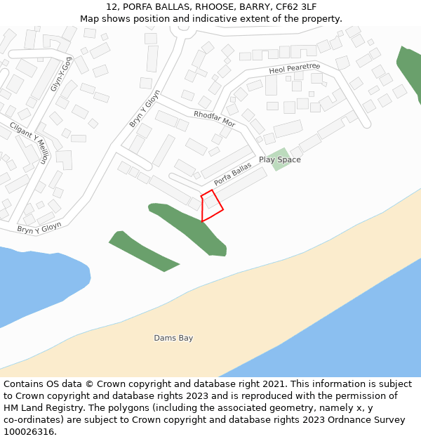 12, PORFA BALLAS, RHOOSE, BARRY, CF62 3LF: Location map and indicative extent of plot