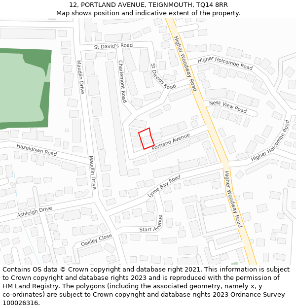 12, PORTLAND AVENUE, TEIGNMOUTH, TQ14 8RR: Location map and indicative extent of plot