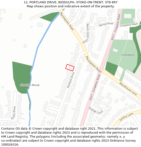 12, PORTLAND DRIVE, BIDDULPH, STOKE-ON-TRENT, ST8 6RY: Location map and indicative extent of plot