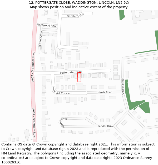 12, POTTERGATE CLOSE, WADDINGTON, LINCOLN, LN5 9LY: Location map and indicative extent of plot