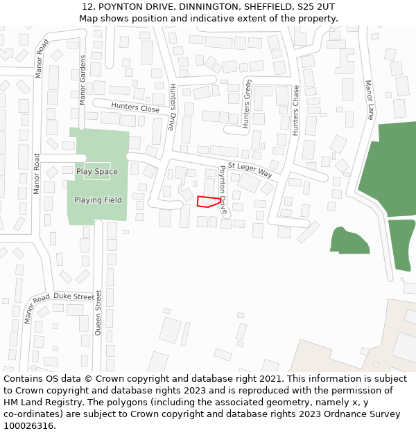12, POYNTON DRIVE, DINNINGTON, SHEFFIELD, S25 2UT: Location map and indicative extent of plot