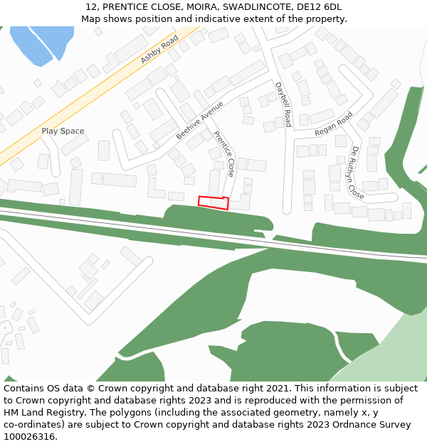 12, PRENTICE CLOSE, MOIRA, SWADLINCOTE, DE12 6DL: Location map and indicative extent of plot