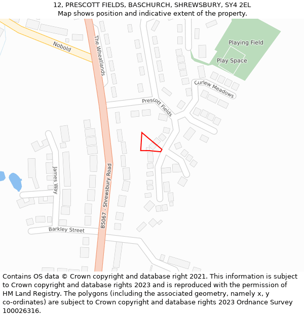 12, PRESCOTT FIELDS, BASCHURCH, SHREWSBURY, SY4 2EL: Location map and indicative extent of plot