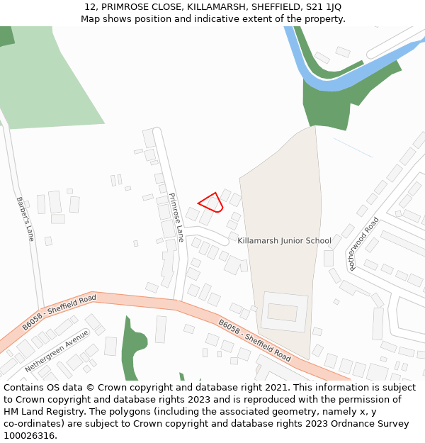 12, PRIMROSE CLOSE, KILLAMARSH, SHEFFIELD, S21 1JQ: Location map and indicative extent of plot