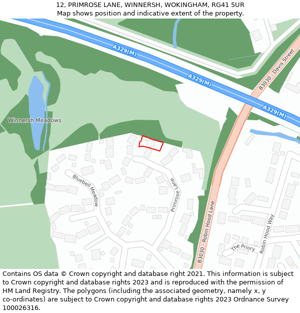 12, PRIMROSE LANE, WINNERSH, WOKINGHAM, RG41 5UR: Location map and indicative extent of plot