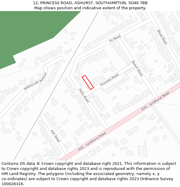 12, PRINCESS ROAD, ASHURST, SOUTHAMPTON, SO40 7BB: Location map and indicative extent of plot