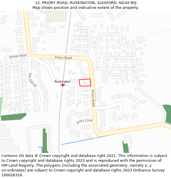 12, PRIORY ROAD, RUSKINGTON, SLEAFORD, NG34 9DJ: Location map and indicative extent of plot