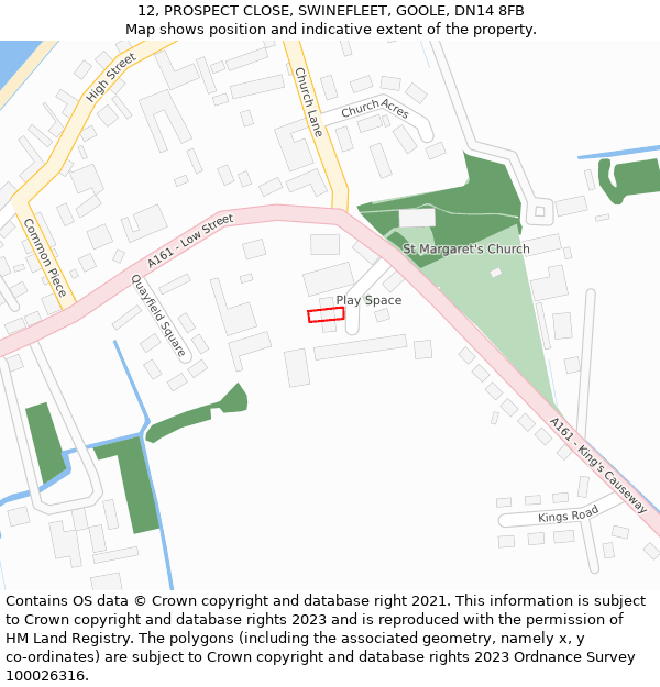 12, PROSPECT CLOSE, SWINEFLEET, GOOLE, DN14 8FB: Location map and indicative extent of plot