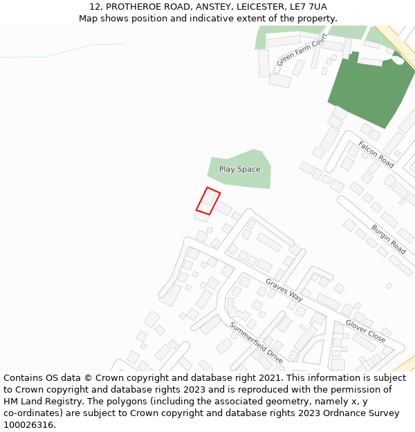 12, PROTHEROE ROAD, ANSTEY, LEICESTER, LE7 7UA: Location map and indicative extent of plot