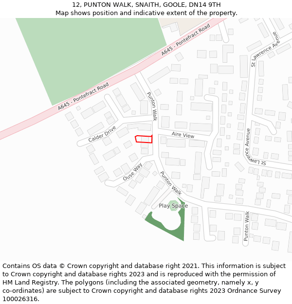 12, PUNTON WALK, SNAITH, GOOLE, DN14 9TH: Location map and indicative extent of plot