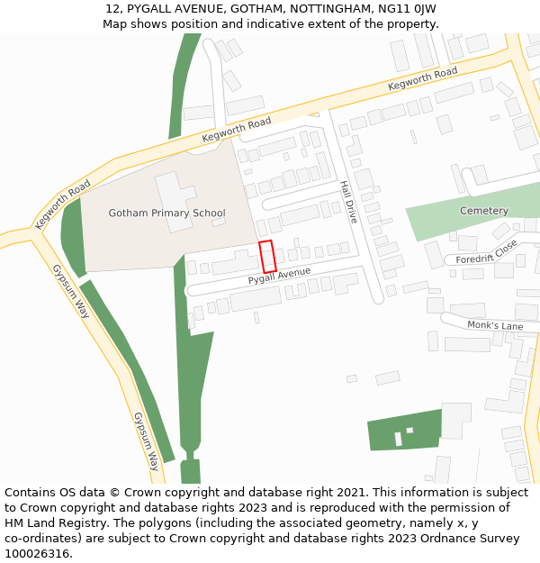 12, PYGALL AVENUE, GOTHAM, NOTTINGHAM, NG11 0JW: Location map and indicative extent of plot