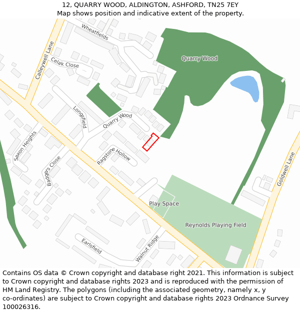 12, QUARRY WOOD, ALDINGTON, ASHFORD, TN25 7EY: Location map and indicative extent of plot