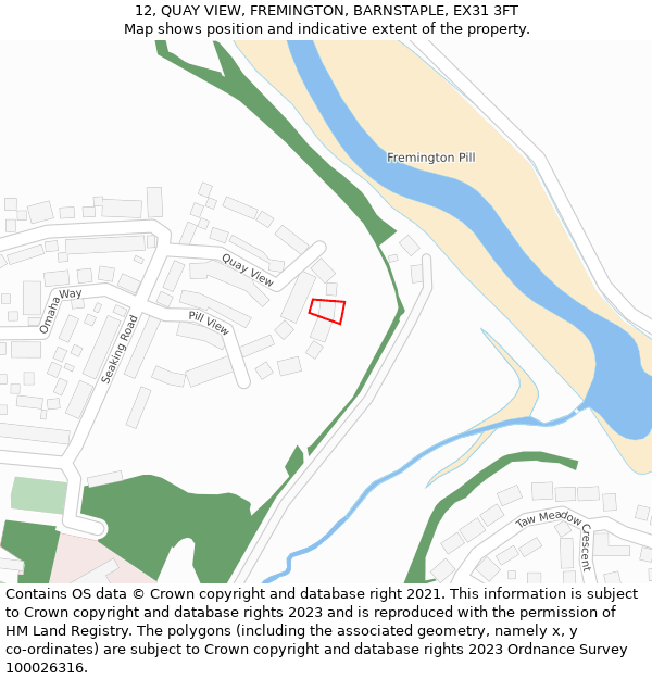 12, QUAY VIEW, FREMINGTON, BARNSTAPLE, EX31 3FT: Location map and indicative extent of plot