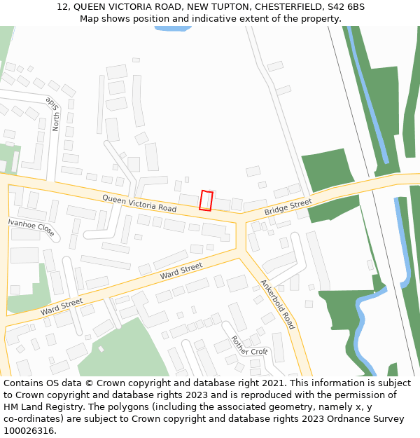 12, QUEEN VICTORIA ROAD, NEW TUPTON, CHESTERFIELD, S42 6BS: Location map and indicative extent of plot