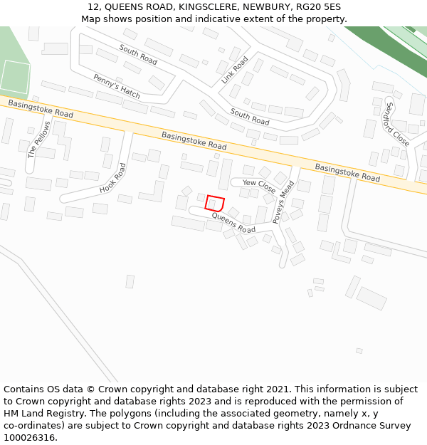 12, QUEENS ROAD, KINGSCLERE, NEWBURY, RG20 5ES: Location map and indicative extent of plot