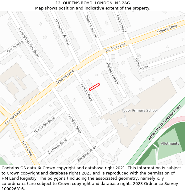 12, QUEENS ROAD, LONDON, N3 2AG: Location map and indicative extent of plot