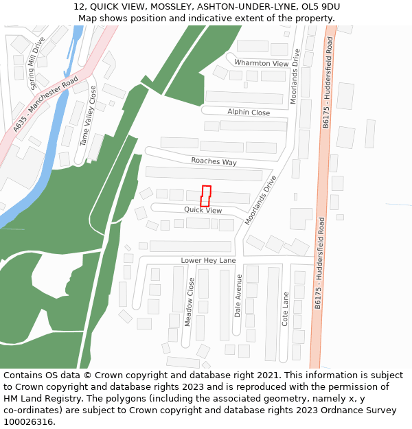 12, QUICK VIEW, MOSSLEY, ASHTON-UNDER-LYNE, OL5 9DU: Location map and indicative extent of plot