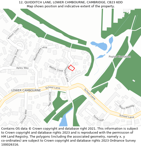 12, QUIDDITCH LANE, LOWER CAMBOURNE, CAMBRIDGE, CB23 6DD: Location map and indicative extent of plot