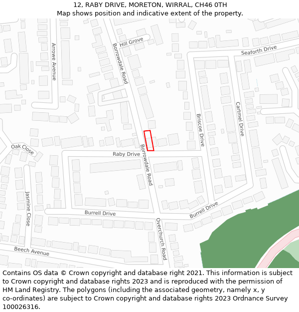 12, RABY DRIVE, MORETON, WIRRAL, CH46 0TH: Location map and indicative extent of plot