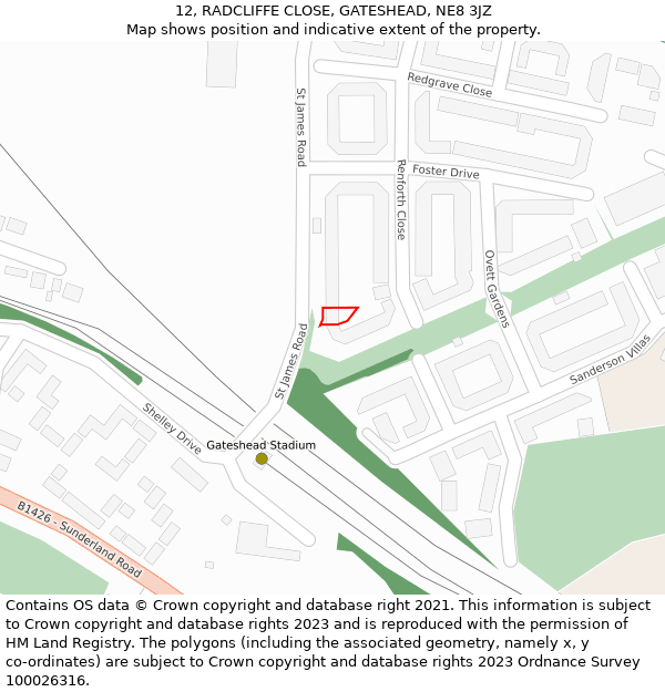 12, RADCLIFFE CLOSE, GATESHEAD, NE8 3JZ: Location map and indicative extent of plot