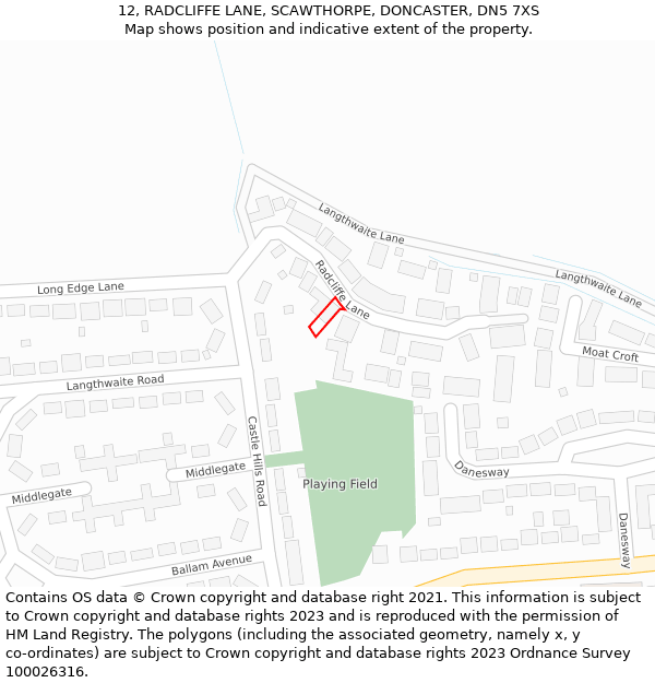 12, RADCLIFFE LANE, SCAWTHORPE, DONCASTER, DN5 7XS: Location map and indicative extent of plot