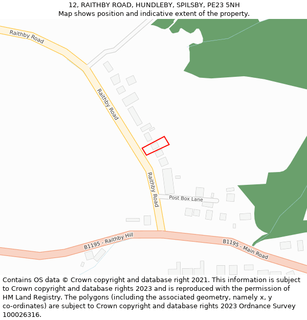 12, RAITHBY ROAD, HUNDLEBY, SPILSBY, PE23 5NH: Location map and indicative extent of plot