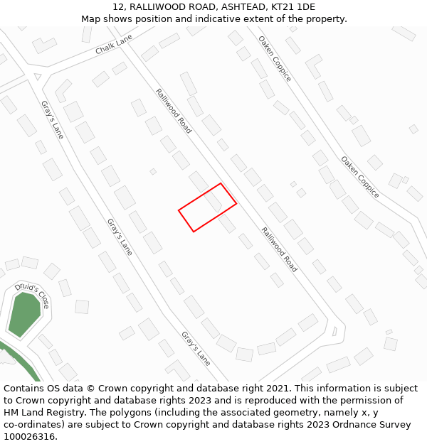 12, RALLIWOOD ROAD, ASHTEAD, KT21 1DE: Location map and indicative extent of plot