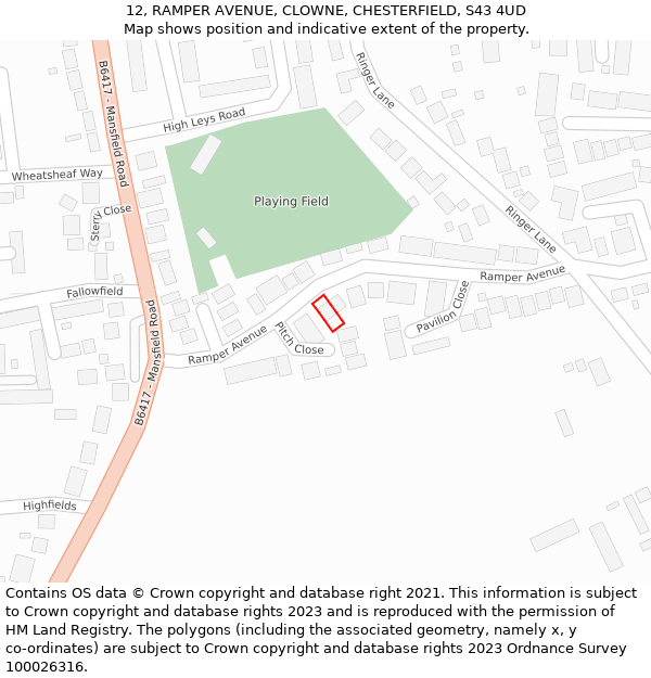 12, RAMPER AVENUE, CLOWNE, CHESTERFIELD, S43 4UD: Location map and indicative extent of plot