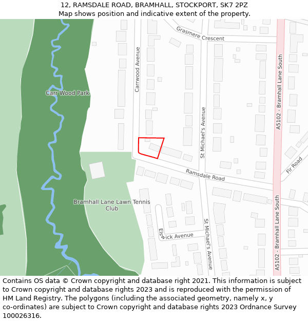 12, RAMSDALE ROAD, BRAMHALL, STOCKPORT, SK7 2PZ: Location map and indicative extent of plot