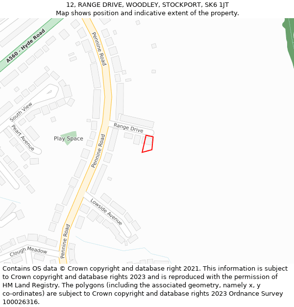 12, RANGE DRIVE, WOODLEY, STOCKPORT, SK6 1JT: Location map and indicative extent of plot